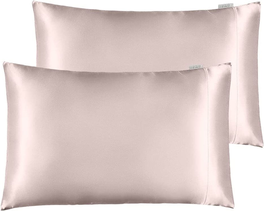 STONECREST Satin Pillowcase for Hair and Skin Care, Pack 2 Soft Breathable Cooling Silky Satin Pillowcases (20 X 30”)(Petal Pink,Queen)